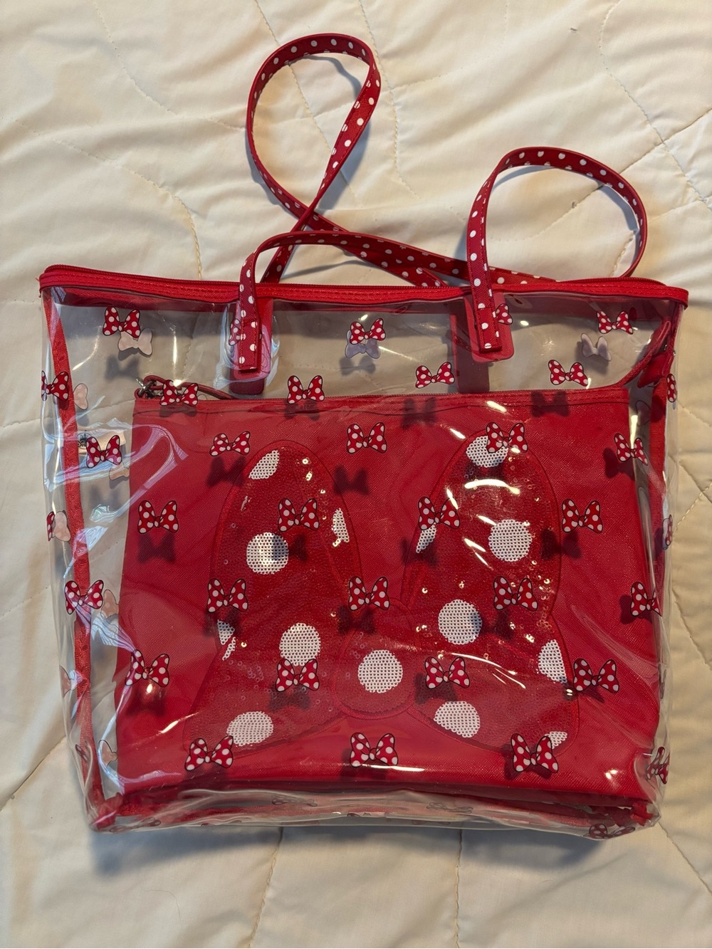 Disney Red Clear Tote with Polka Dot Bow Print